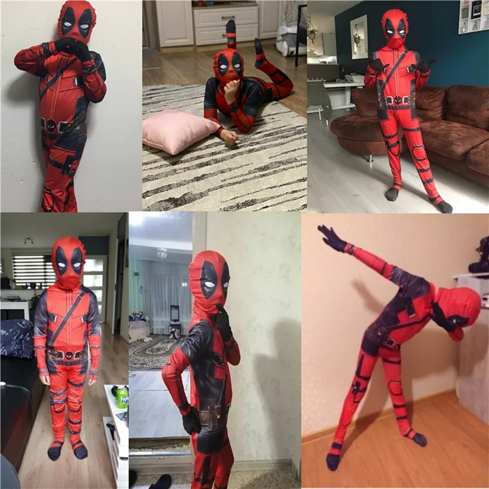 Size 6-7 Kids Deadpool Boys Halloween Marvel Costume 6 - 7 years Deadpool Onesie - Picture 6 of 7